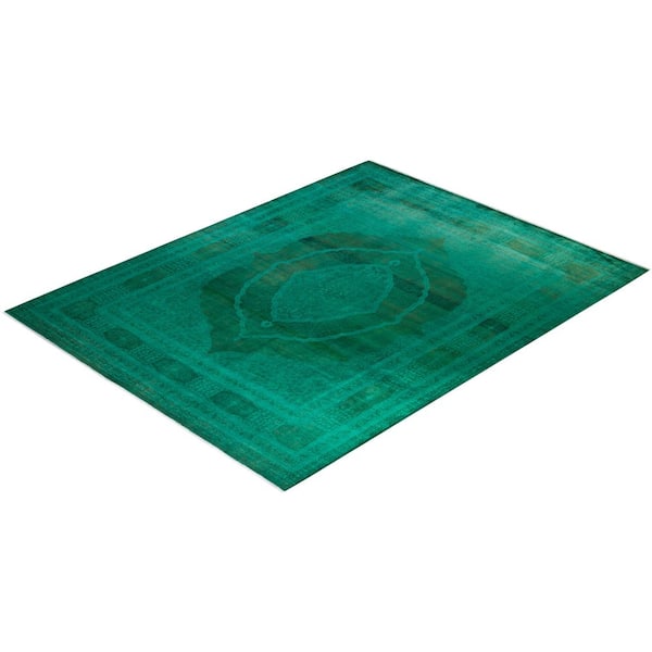 Overdyed Green 9 ft. 3 in. x 11 ft. 1 Wool Indoor Area Rug