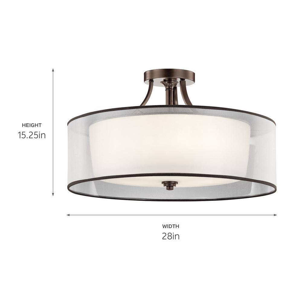 28" Pewter Transitional Semi-Flush Ceiling Light with White Shade