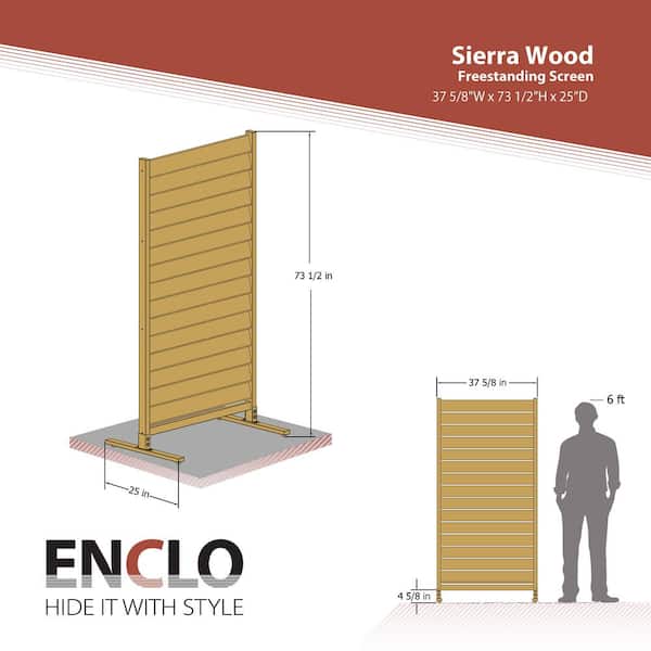 Enclo Privacy Screens Sierra 6 ft. H x 3.1 ft. W Freestanding Louvered Wood Privacy Screen