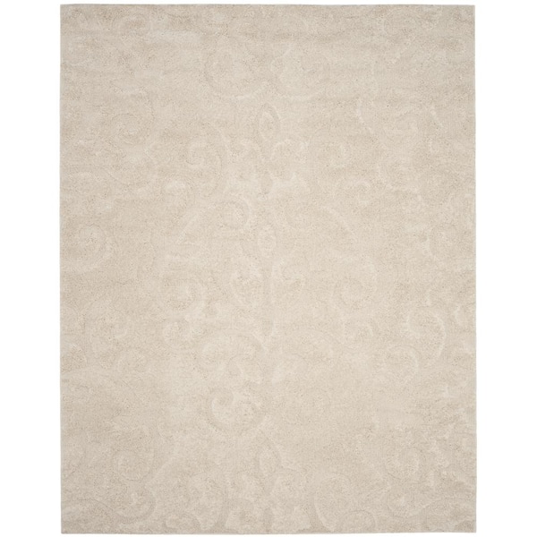 Florida Shag 10 ft. x 13 ft. Creme Geometric Floral Area Rug