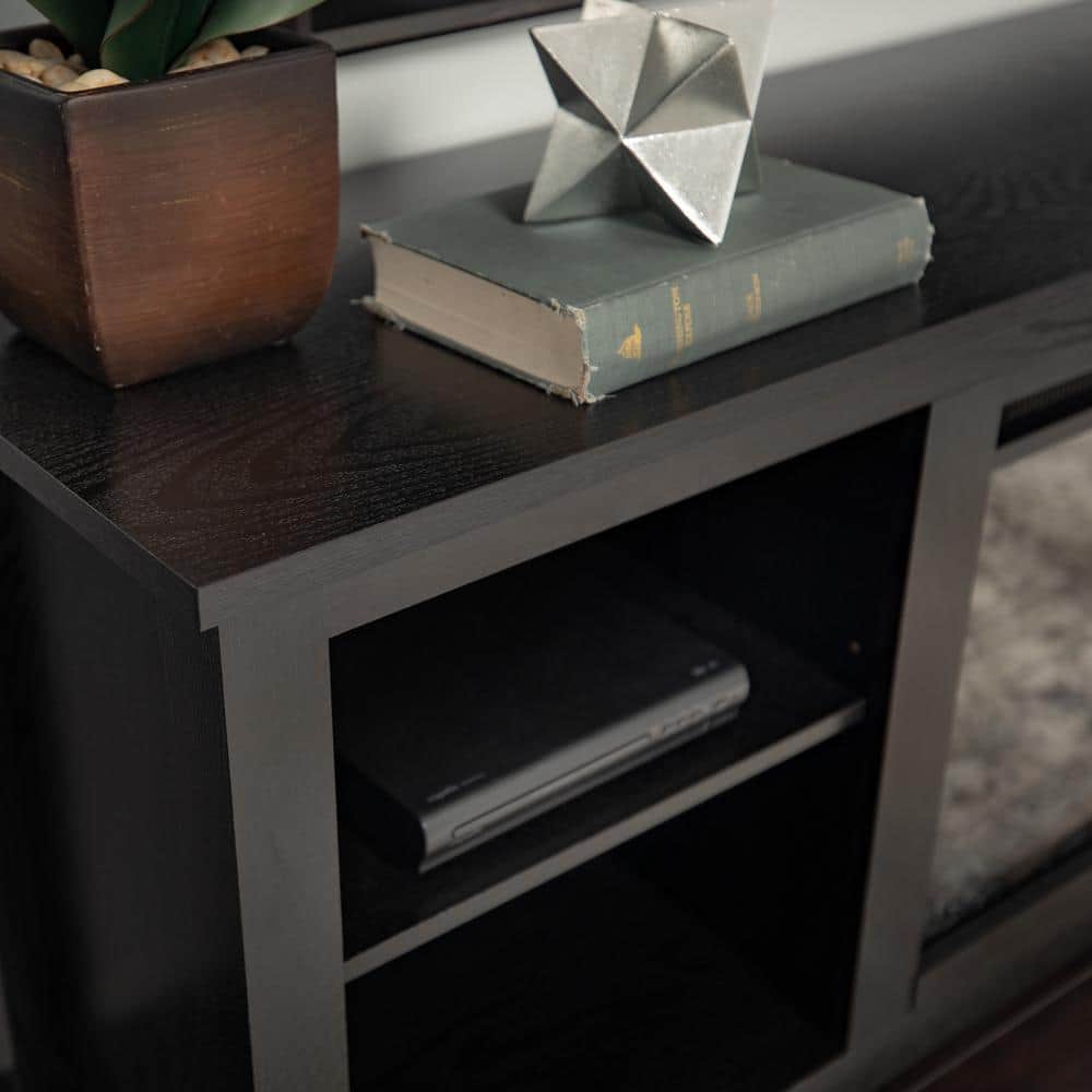 Essential 58" Black Wood Media Stand with Electric Fireplace