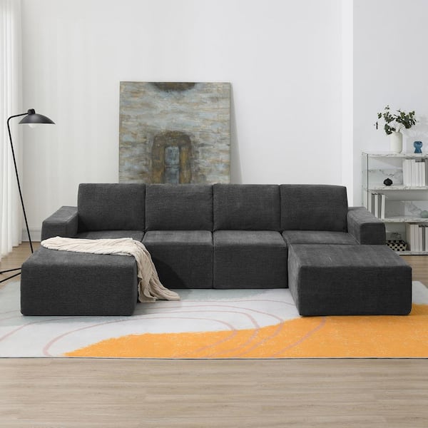 sumyeg 110 in. Modern U-Shaped Chenille Sectional Sofa in. Dark Gray