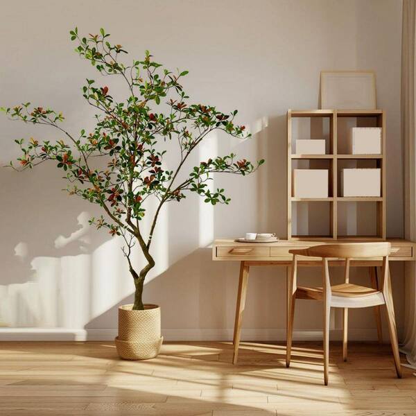 7 ft. Indoor Artificial Leaf Gardenia Tree in White Vase