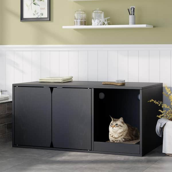  WEENFON Litter Box Cabinet, Cat Litter Box Furniture Hidden,  Tall Narrow Litter Box Enclosure with Storage, Shelf, Litter Mat, Small  Corner Fit, Pet Crate, Cat Washroom, Black : Pet Supplies