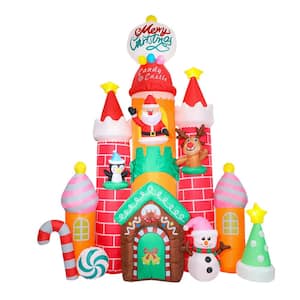 10 ft. Super Plus Size Christmas Inflatables Candy Castle with Santa Reindeer Penguin Snowman Tree Star Bright LED Light
