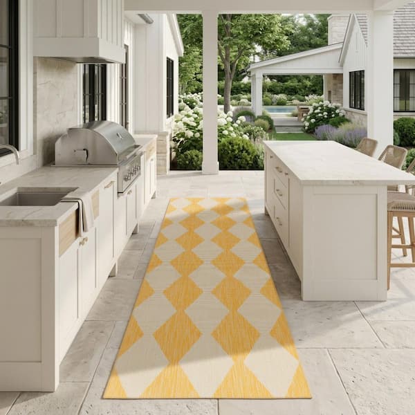 Positano Yellow 2 ft. x 12 ft. Diamond Contemporary Runner Area Rug