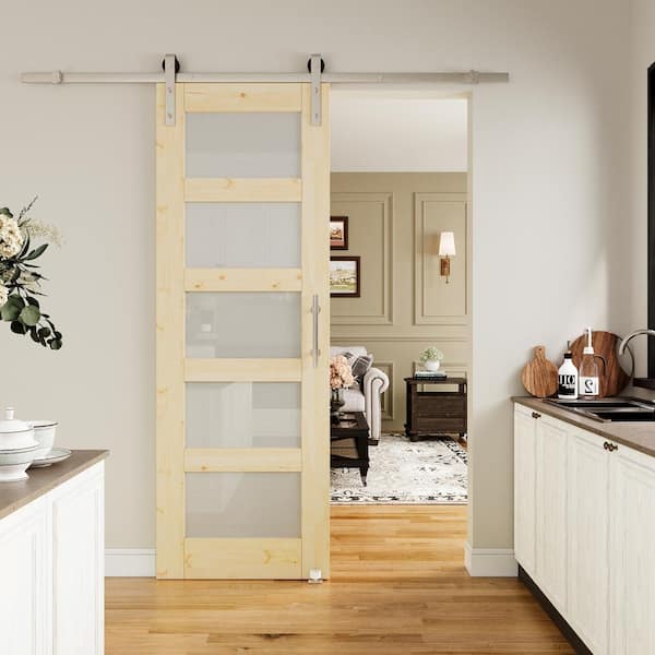 ARK DESIGN 28 in. x 80 in. 5-Lite Frosted Glass Unfinished Glass ...
