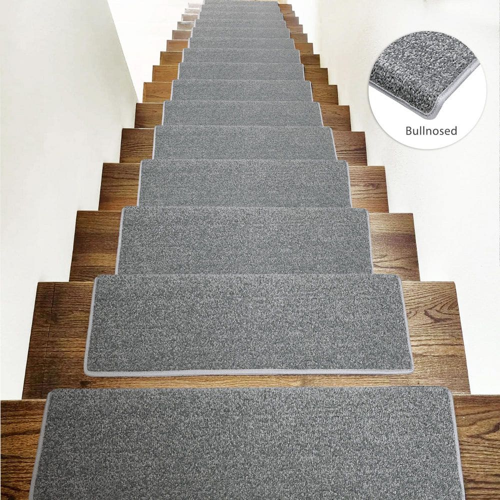 Light Gray Bullnose Carpet Stair Treads Set of 14