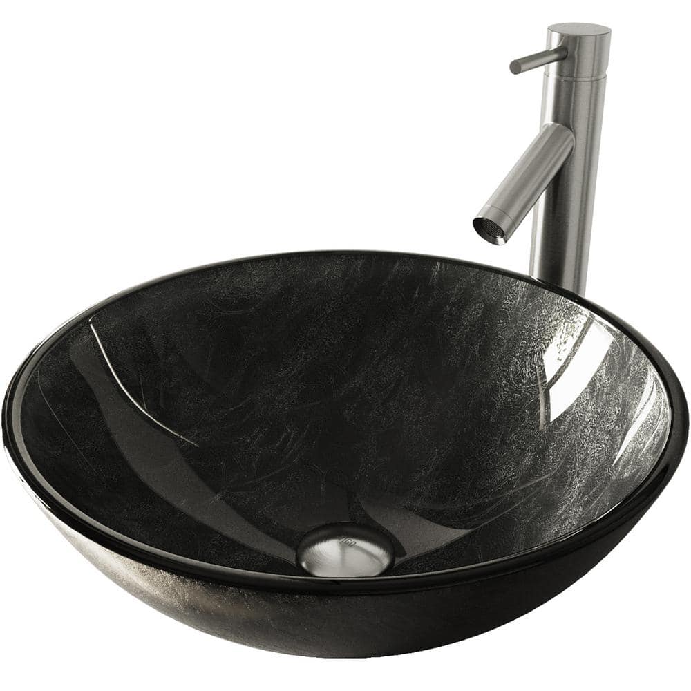 VIGO Gray Onyx Glass Round Vessel Bathroom Sink with Dior Faucet and ...