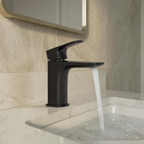Drift 6.4 in. Low-Arc Single Handle Single Hole Sink Faucet Spot Resist Matte Black Pop up Included (2-Pack)