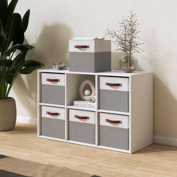Ornavo Home White/Gray 13 in. x 13 in. x 13 in. Linen Fabric