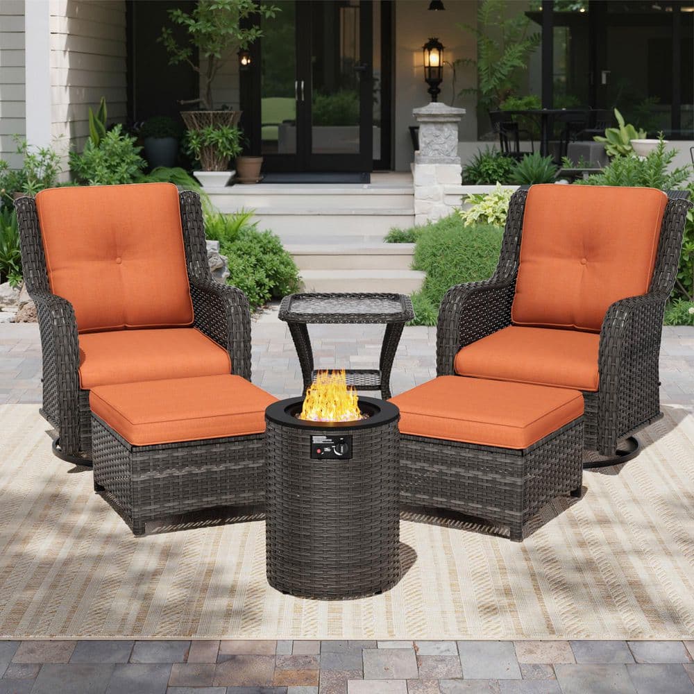 6-Piece Wicker Patio Fire Pit Conversation Sets with Orange Cushions 2 Chairs, 2 Ottomans, 1 Table and 1 Fire Pit price history on PriceWatchPro