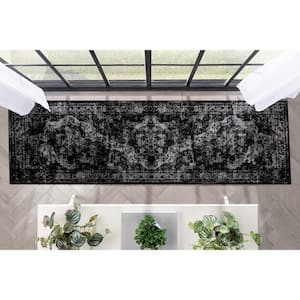 Zazzle Patras Vintage Oriental Black 2 ft. 3 in. x 7 ft. 3 in. Floral Runner Rug