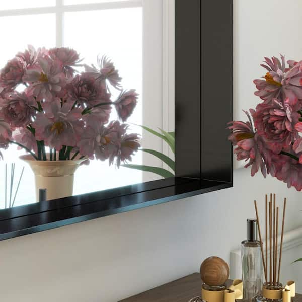 24 in. W x 35.8 in. H Modern Rectangular Aluminum Deep Framed Black Wall Mirror