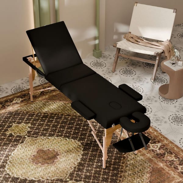 84.2 in. Black Massage Table with Adjustable Backrest, Foldable Design, Face Cradle and Arm Shelf