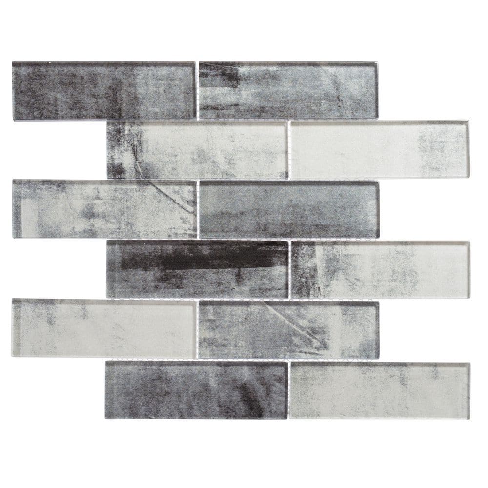 Migdal Ness Gray/Light Gray 5 in. x 6.5 in. Smooth Glass Mosaic Wall Tile S