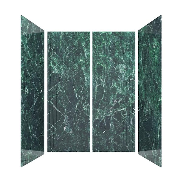 60 in. L x 32 in. W x 84 in. H Glue-Up Alcove Solid Composite Stone 4-Piece Shower Wall Set in Green Empress