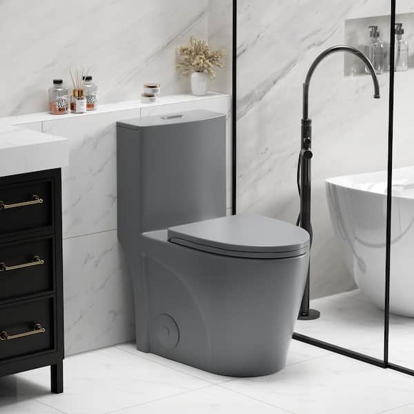 1-Piece 1.1/1.60 GPF Dual-Flush Elongated Toilet in Light Gray Included