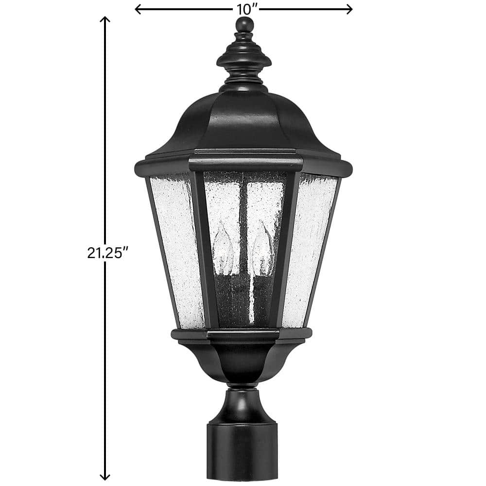Edgewater 3-Light Black Cast Aluminum LED Post Lantern with Clear Seedy Glass