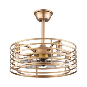 20 in. Indoor Modern Enclosed Gold Semi Flush Mount Metal Caged Ceiling Fan with Light Kit and Remote Control