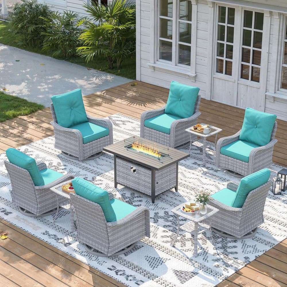 10 Piece Wicker Patio Furniture Set with 55,000 BTU Fire Pit Table，Blue price history on PriceWatchPro