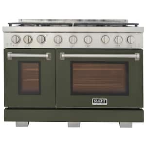 48 in. 6.7 cu. ft. 7- Burners Natural Gas Range 2 Ovens 1 Convection in Olive Green with True Simmer Burners