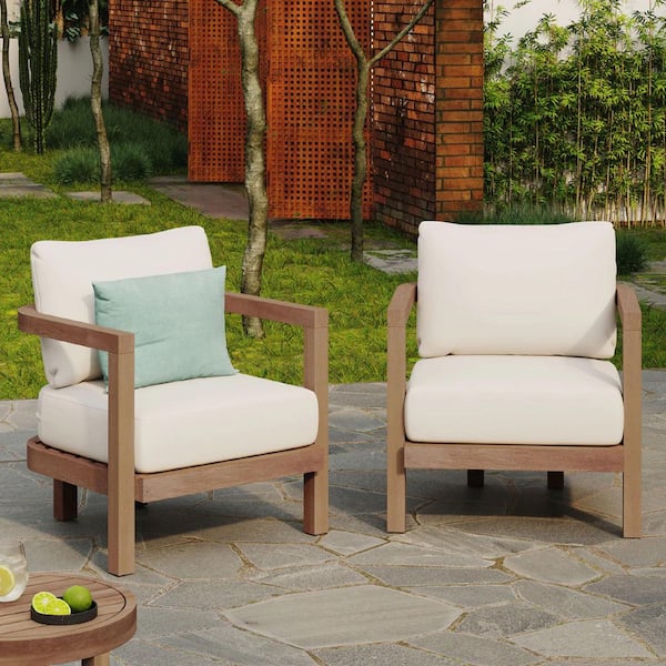 Coporesell Brown Acacia Wood Outdoor Lounge Chair with Beige Cushions (2-Pack)