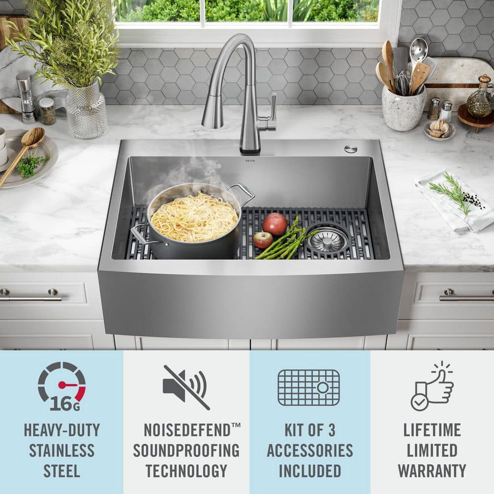 Delta 33-inch Stainless Steel Farmhouse Apron Front Single Bowl Sink