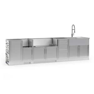 Signature 131.16 in. L x 25.5 in. D x 58.64 in. H 10-Piece SS Outdoor Kitchen Cabinet Set in White Crystal Marble