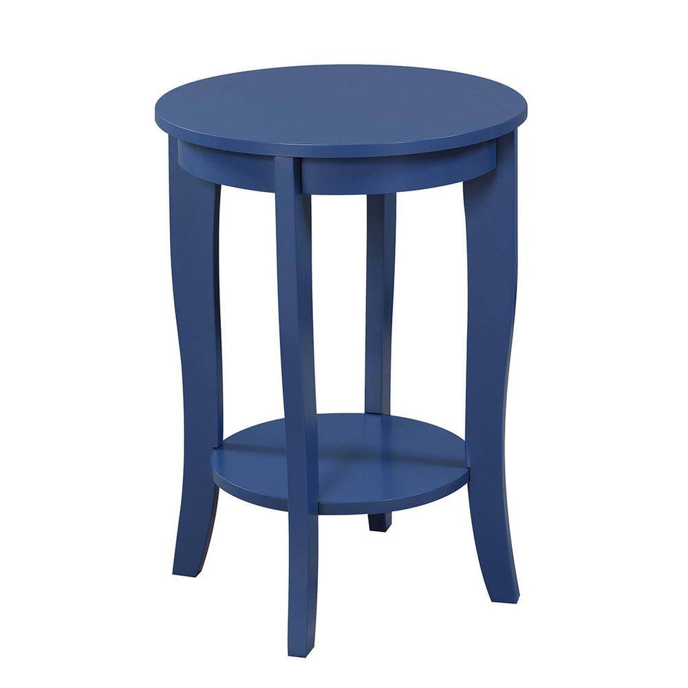 Cobalt Blue Round Wood End Table with Shelf