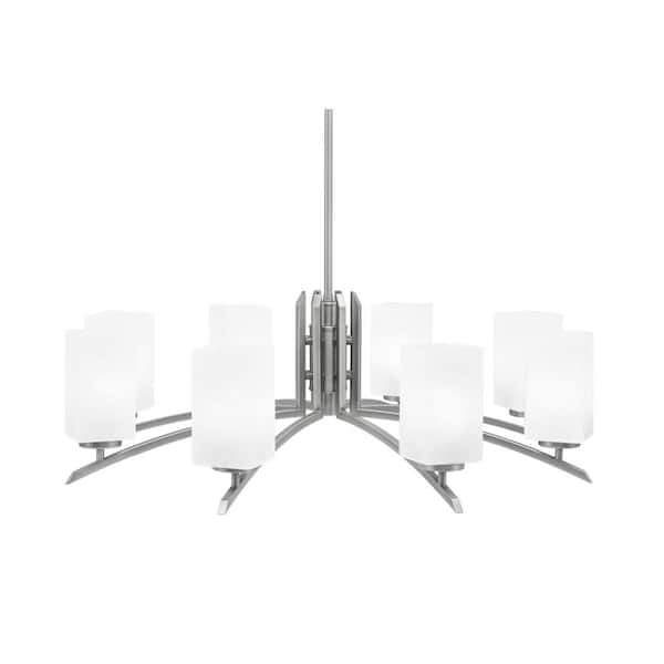 Unbranded Siena 8-Light Graphite Chandelier, Round Chandelier with White Marble Glass Shades, No bulb Included