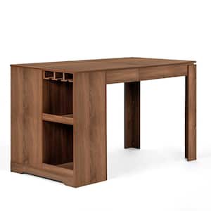 OLINBE Classic Farmhouse Bar Table with Wine Storage - Walnut Brown Finish, Particle Board Construction