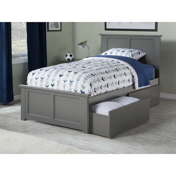 AFI Madison Grey Twin XL Platform Bed with Matching Foot Board with 2-Urban Bed Drawers
