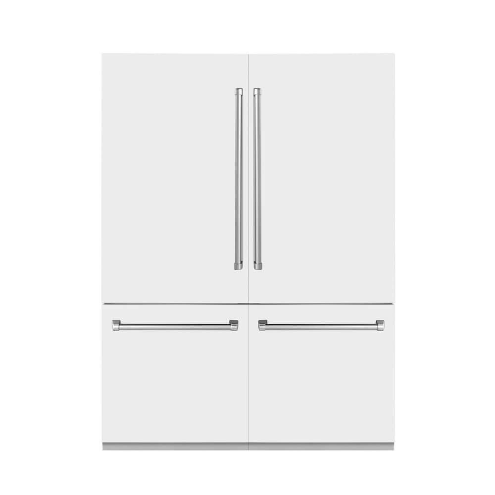 ZLINE Kitchen and Bath 60 in. 4-Door French Door Refrigerator with Internal Ice & Water Dispenser with Matte White Panels, White Matte -  RBIV-WM-60