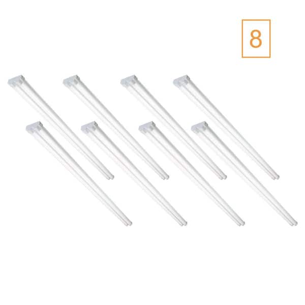 8-Pack 8 ft. Integrated LED White Strip Light Fixture 4000K Bright White 9000 Lumen 120V Workshop Basement Utility Light