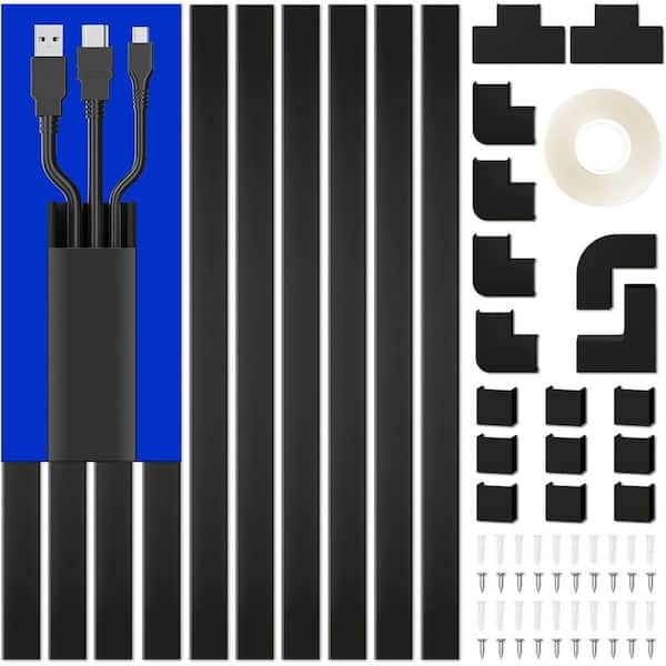 13.1 ft. PVC Cable Management Raceway, Connectors for Cord Cover (15.7 in. L x 0.95 in. W x 0.55 in. H), 10-Piece Black