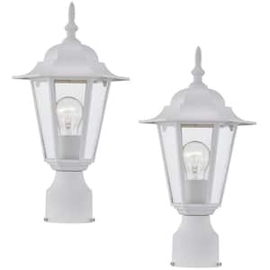 1-Light Textured White Hardwired Outdoor Metal Post Light with Clear Glass (2-Set)