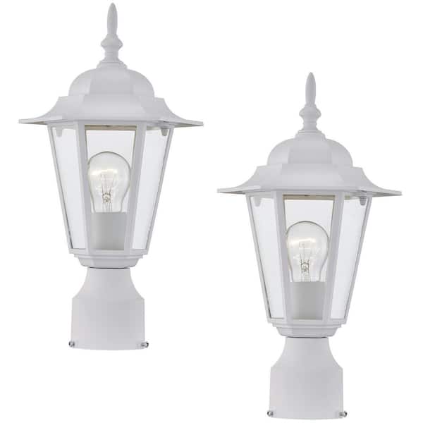 Uixe 1-Light Textured White Hardwired Outdoor Metal Post Light with Clear Glass (2-Set)