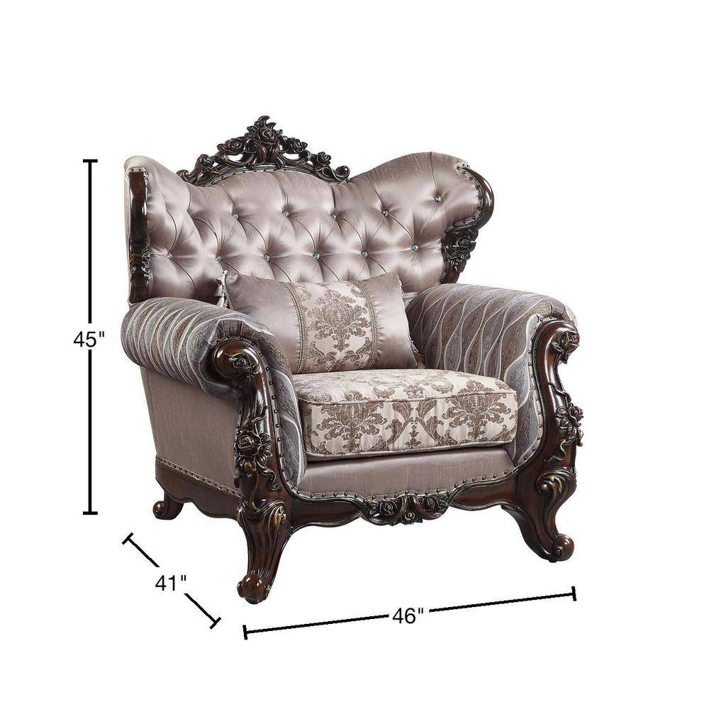 Benbek Taupe Faux Leather and Wood Accent Chair