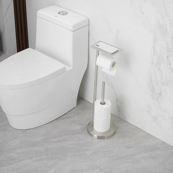 Sturdy Brushed Nickel Toilet Paper Holder with Shelf - Sleek Modern Design