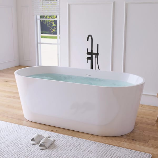 67 in. x 32 in. Acrylic Flatbottom Freestanding Soaking Bathtub in White