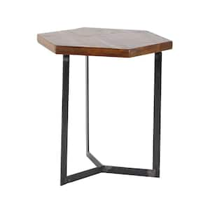 18 in. Brown Hexagon Wood End Table with Black Metal Y-Shaped Bases 3-Pieces