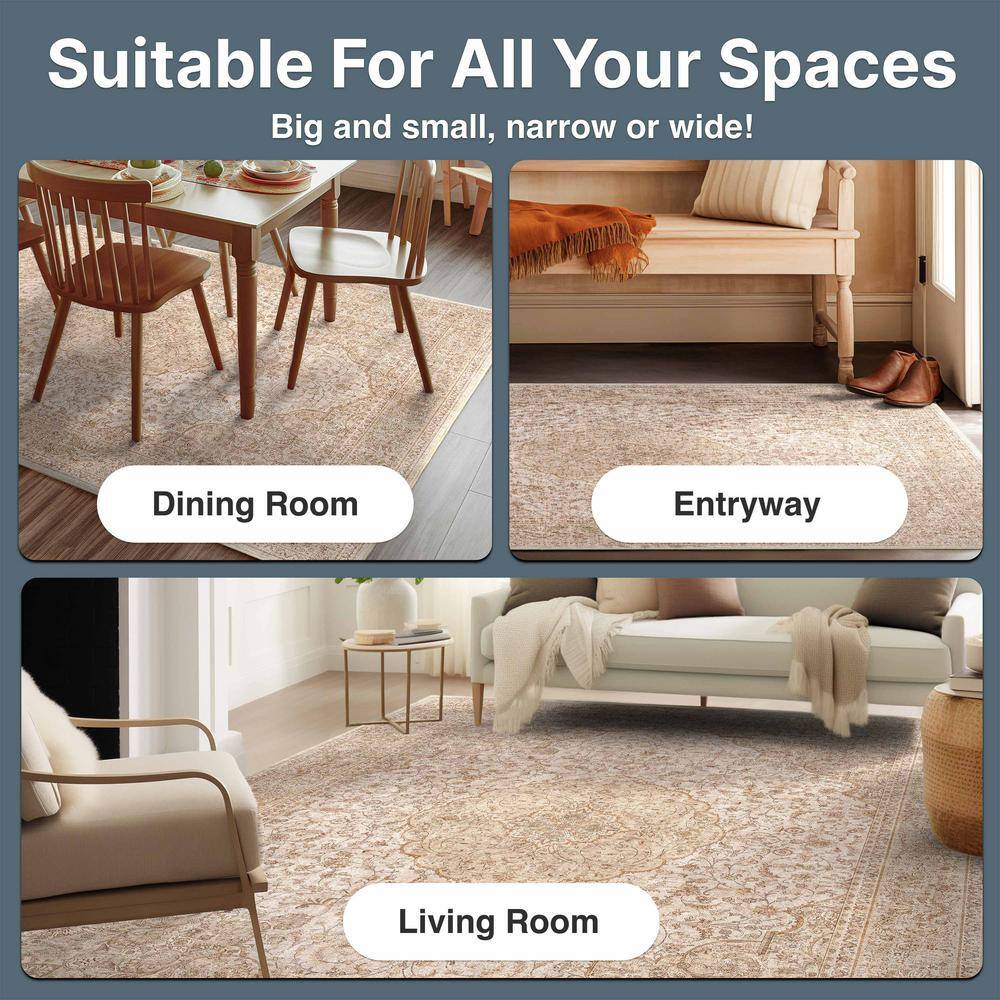 Beige and Brown Chenille Oriental Flat-Weave Area Rug, 5' x 7'