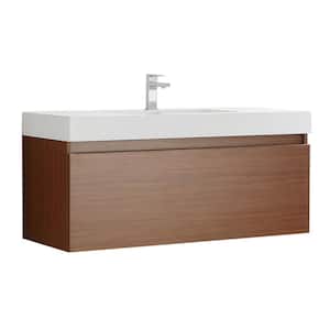 Mezzo 48 in. Modern Wall Hung Bath Vanity in Teak with Vanity Top in White with White Basin