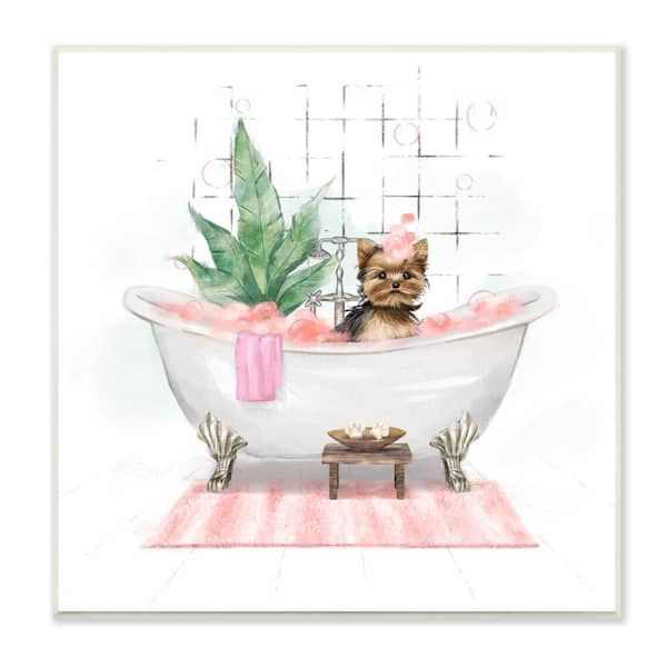 Stupell Industries Chic Yorkie Dog in Pink Bubble Bath By Ziwei Li Unframed Print Abstract Wall Art 12 in. x 12 in.