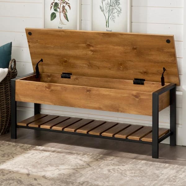 48 in. Barnwood Open-Top Storage Bench with Shoe Shelf