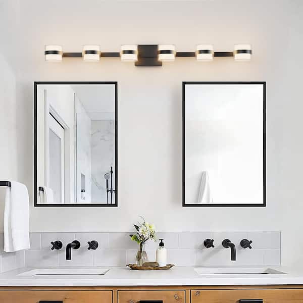 Austin 42.5 in. 6-Light Black Integrated LED Modern Indoor Applique Murale Bedroom Vanity Light with 3-CCT