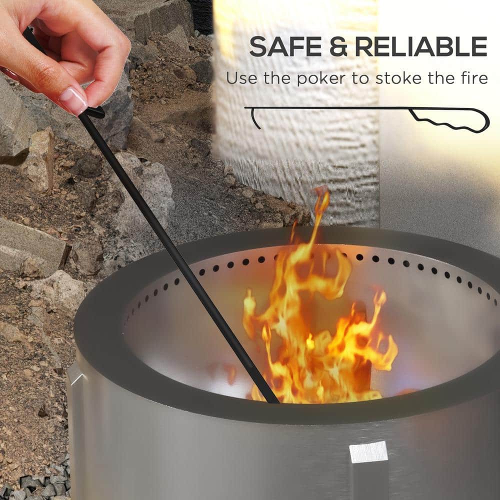 Outsunny 19" Silver Stainless Steel Smokeless Fire Pit BBQ Grill