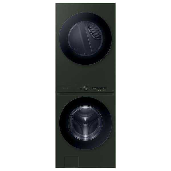 Samsung Bespoke 5.3 cu. ft. Ultra Capacity Single Unit AI Laundry Hub Washer and 7.6 cu. ft. Gas Dryer in Satin Green