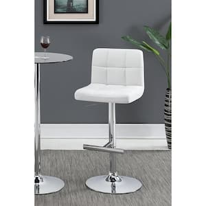 Lenny 26.5 in. Chrome and White Tufted Back Metal Frame Adjustable Height Bar Stool (Set of 2)